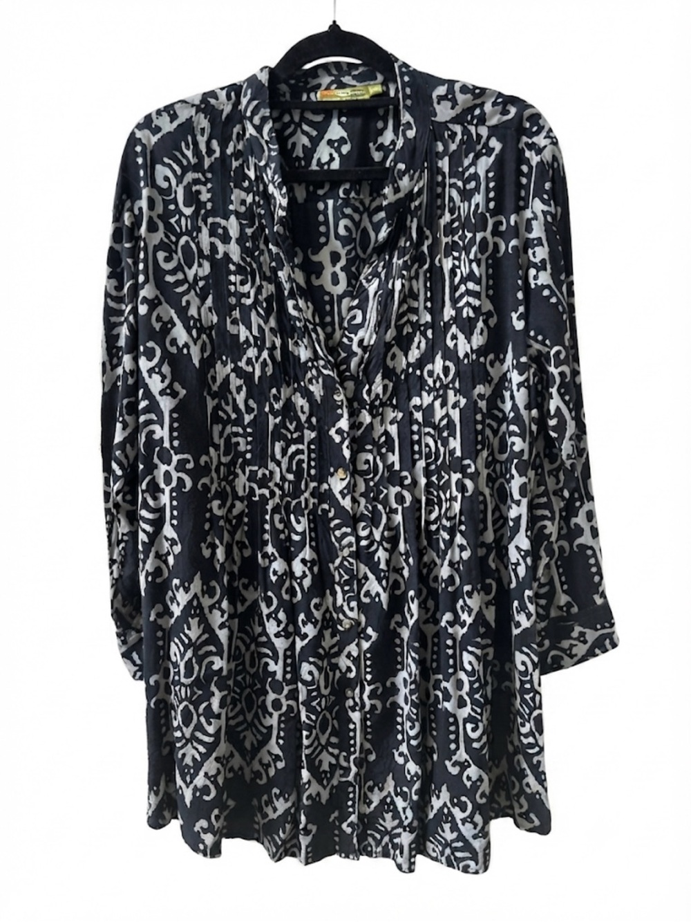 Rockflowerpaper 100% Cotton Pintuck Tunic Boho Chic Geometric Blouse L/XL